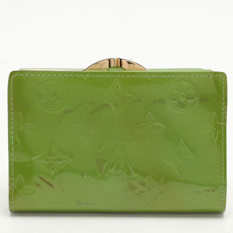 Pre Owned Louis Vuitton Vert Tonic Monogram Vernis Port Feuille Vienoise French Purse Wallet