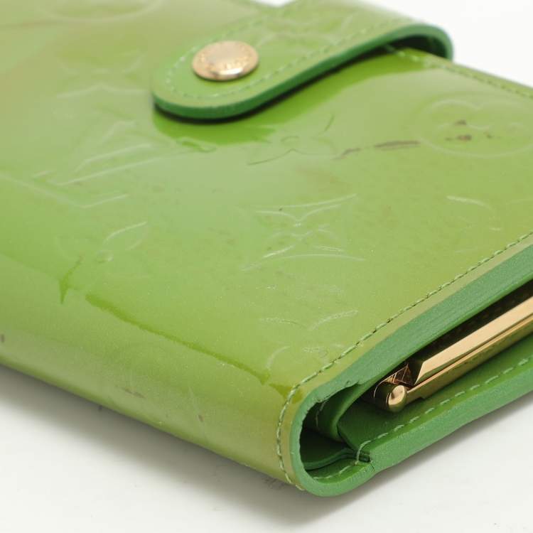 Pre Owned Louis Vuitton Vert Tonic Monogram Vernis Port Feuille Vienoise French Purse Wallet