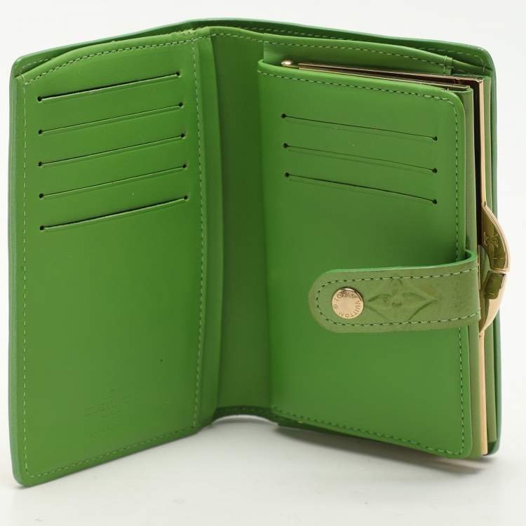 Pre Owned Louis Vuitton Vert Tonic Monogram Vernis Port Feuille Vienoise French Purse Wallet