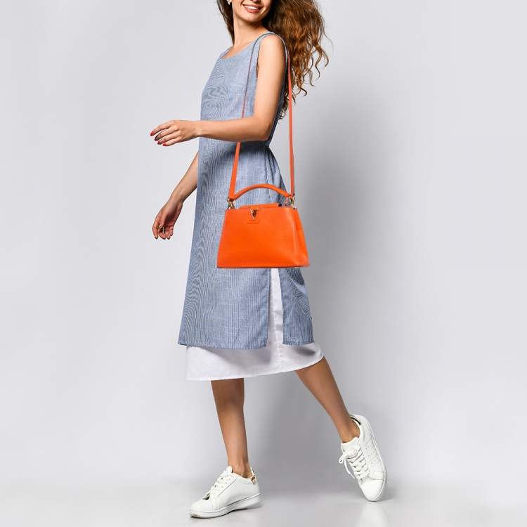 Pre Owned Louis Vuitton Orange Taurillon Leather Capucines BB Bag