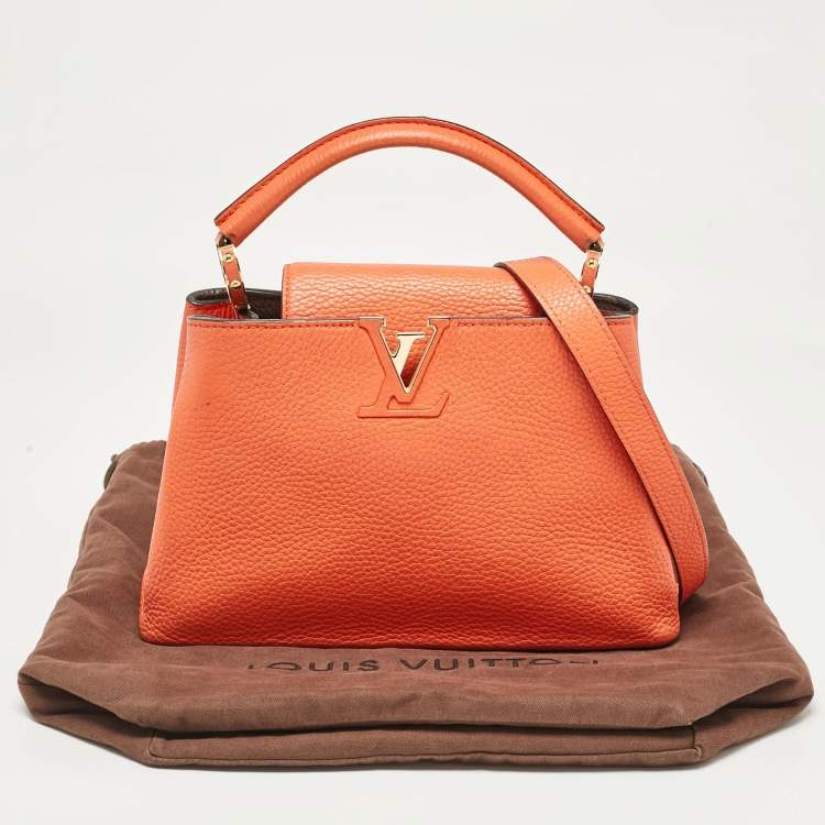 Pre Owned Louis Vuitton Orange Taurillon Leather Capucines BB Bag