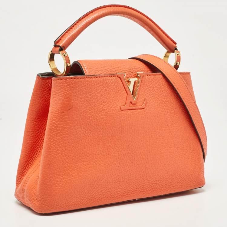 Pre Owned Louis Vuitton Orange Taurillon Leather Capucines BB Bag
