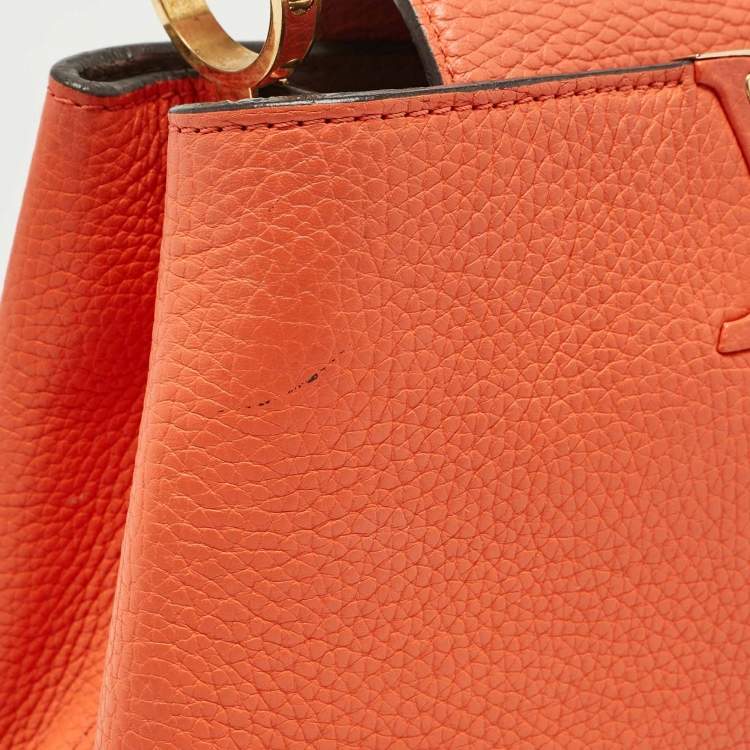 Pre Owned Louis Vuitton Orange Taurillon Leather Capucines BB Bag