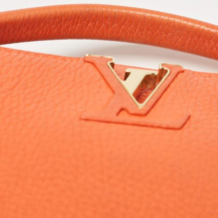 Pre Owned Louis Vuitton Orange Taurillon Leather Capucines BB Bag