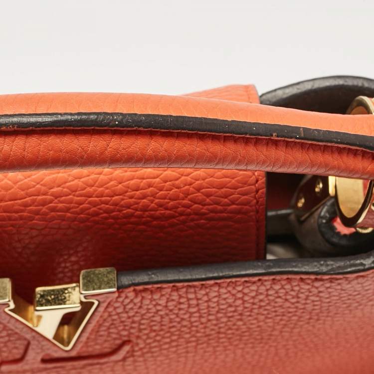 Pre Owned Louis Vuitton Orange Taurillon Leather Capucines BB Bag