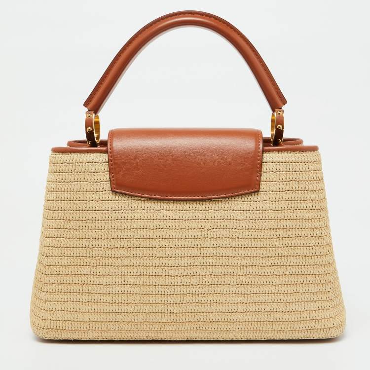 Pre Owned Louis Vuitton Raffia and Leather Trim Capucines MM Bag
