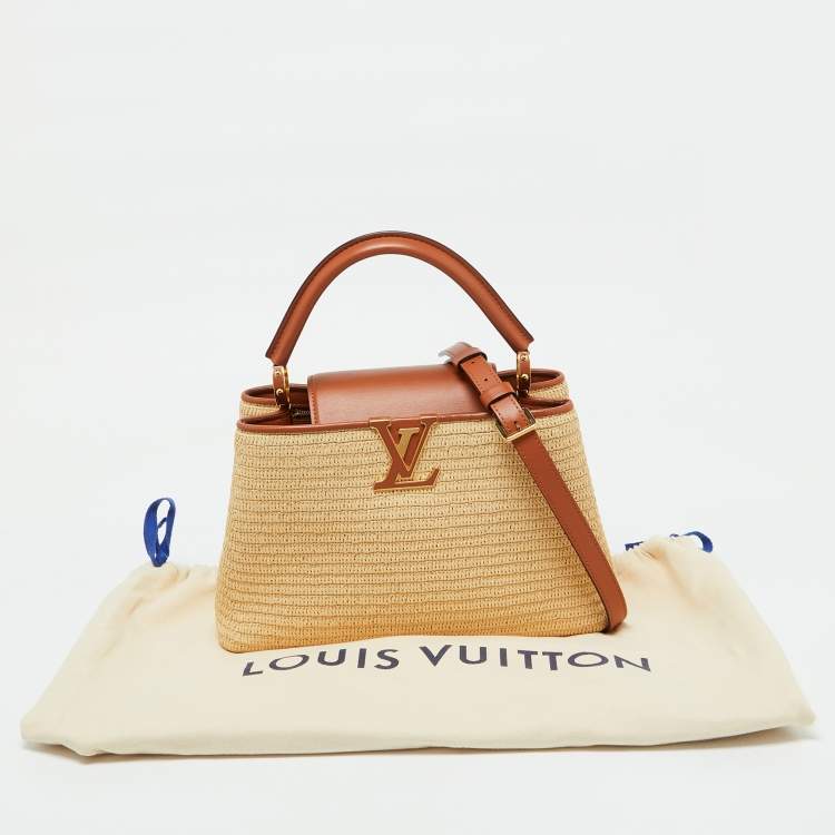 Pre Owned Louis Vuitton Raffia and Leather Trim Capucines MM Bag