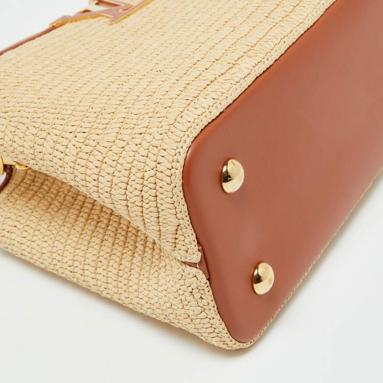 Pre Owned Louis Vuitton Raffia and Leather Trim Capucines MM Bag