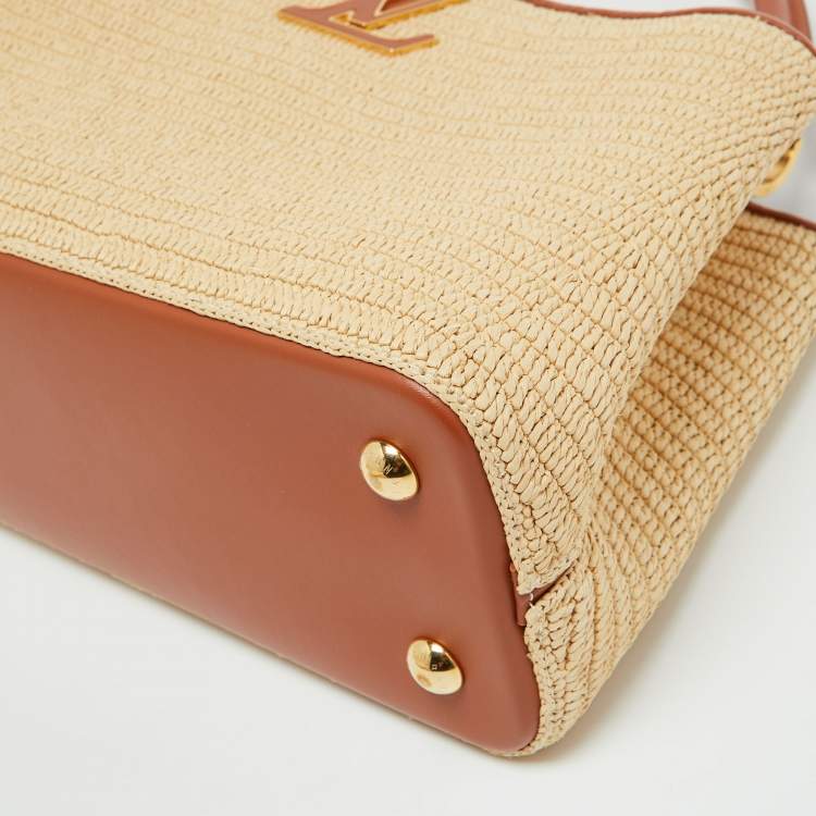 Pre Owned Louis Vuitton Raffia and Leather Trim Capucines MM Bag