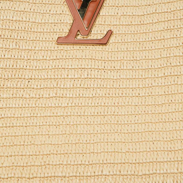 Pre Owned Louis Vuitton Raffia and Leather Trim Capucines MM Bag