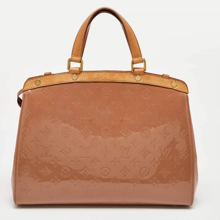 Pre Owned Louis Vuitton Rose Velours Monogram Vernis GM Brea Bag