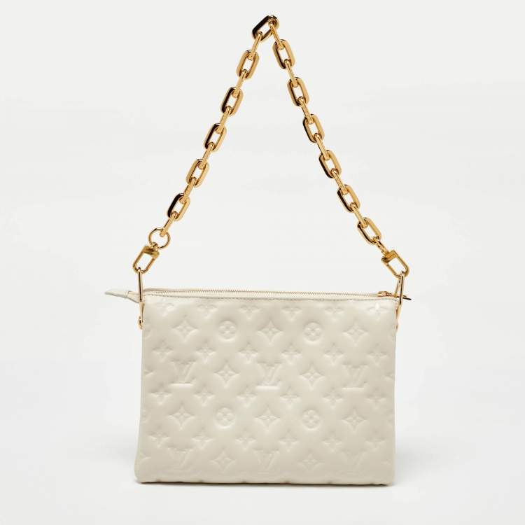Pre Owned Louis Vuitton Cream Monogram Embossed Leather Coussin PM Bag