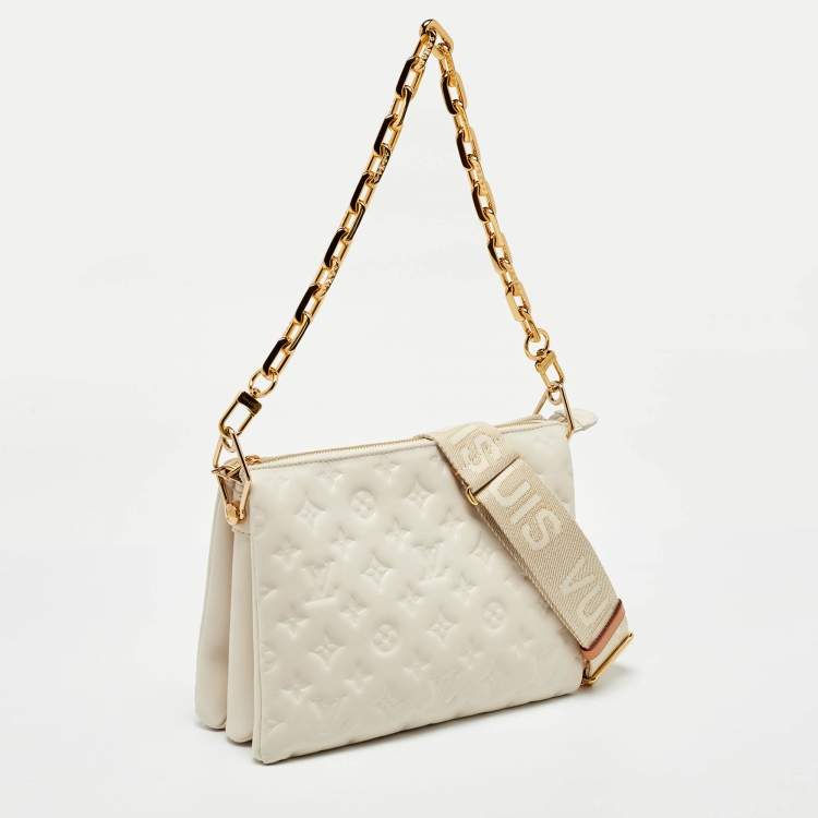 Pre Owned Louis Vuitton Cream Monogram Embossed Leather Coussin PM Bag
