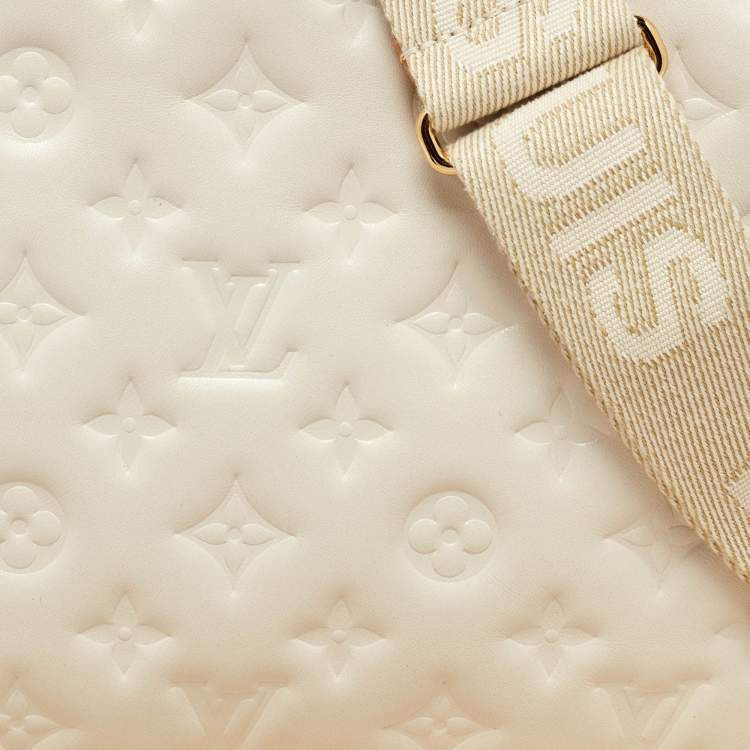 Pre Owned Louis Vuitton Cream Monogram Embossed Leather Coussin PM Bag