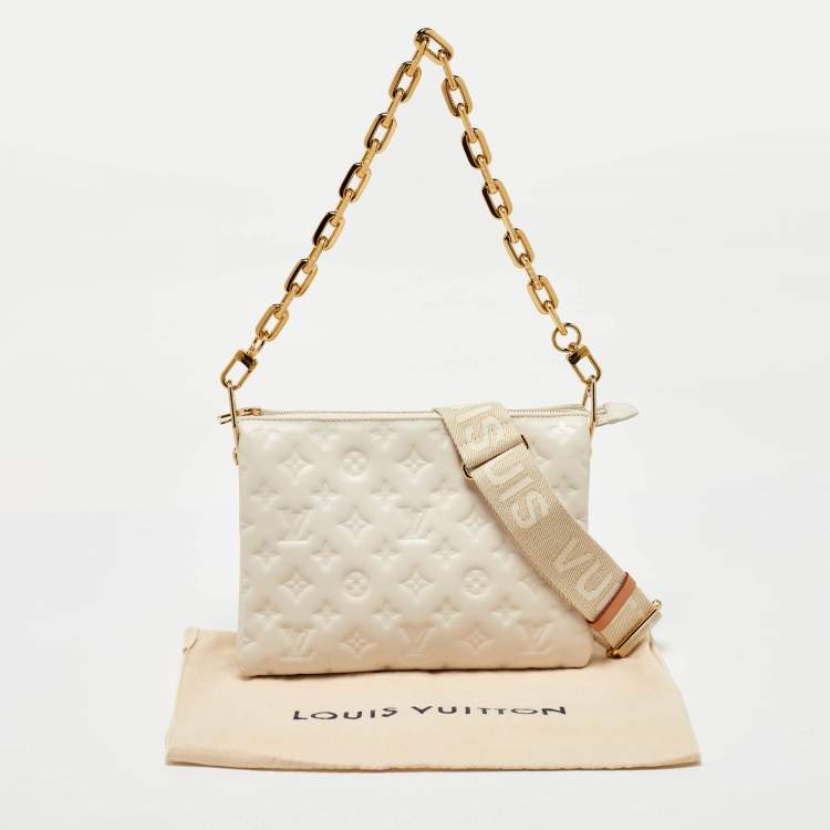 Pre Owned Louis Vuitton Cream Monogram Embossed Leather Coussin PM Bag