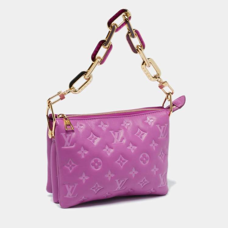 Pre Owned Louis Vuitton Orchid Monogram Embossed Puffy Leather Coussin BB Bag