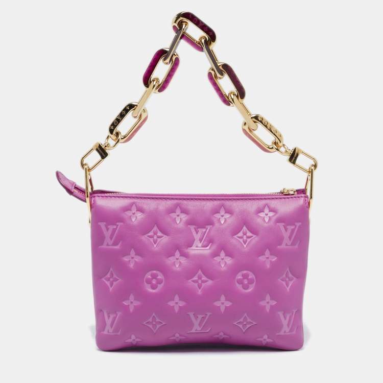 Pre Owned Louis Vuitton Orchid Monogram Embossed Puffy Leather Coussin BB Bag