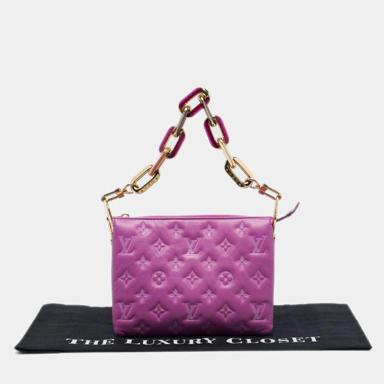 Pre Owned Louis Vuitton Orchid Monogram Embossed Puffy Leather Coussin BB Bag