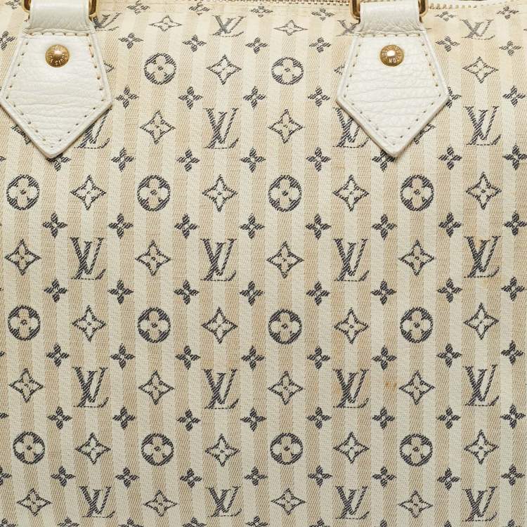 Pre Owned Louis Vuitton Blue/White Monogram Mini Lin Croisette Speedy 30 Bag