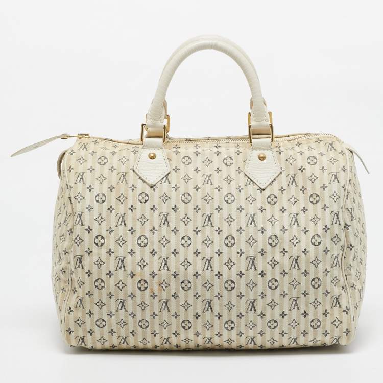 Pre Owned Louis Vuitton Blue/White Monogram Mini Lin Croisette Speedy 30 Bag
