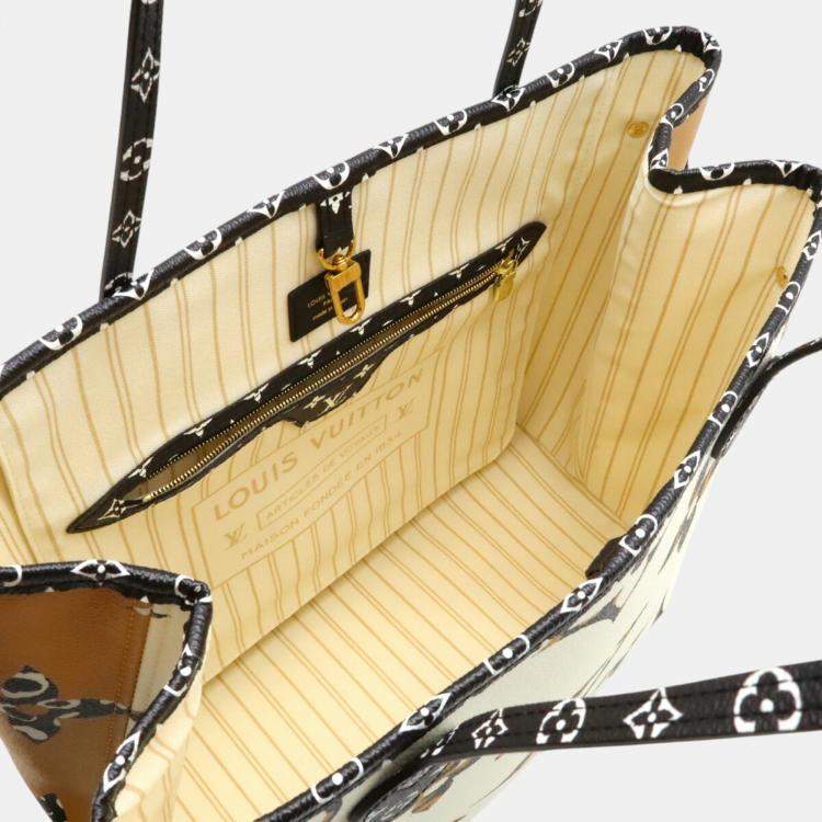 Pre Owned Louis Vuitton Ivory Camel Giant Monogram Jungle Neverfull Mm Tote Bag