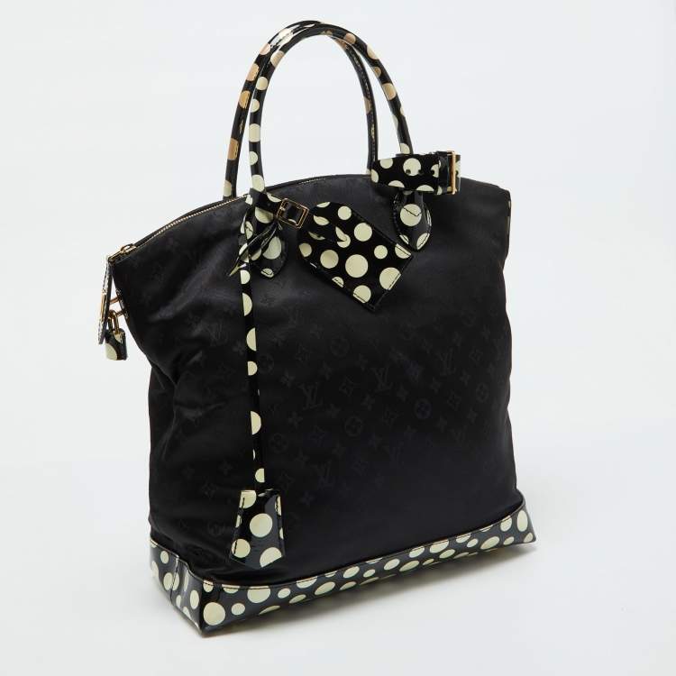 Pre Owned Louis Vuitton Black Monogram Satin Yayoi Kusama Dots Infinity Lockit Vertical MM Bag