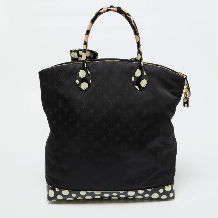 Pre Owned Louis Vuitton Black Monogram Satin Yayoi Kusama Dots Infinity Lockit Vertical MM Bag