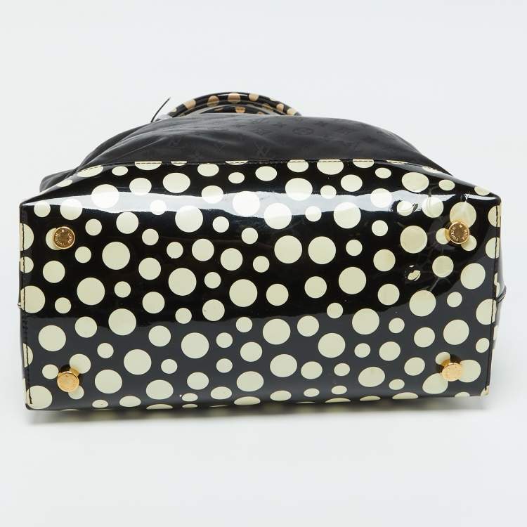 Pre Owned Louis Vuitton Black Monogram Satin Yayoi Kusama Dots Infinity Lockit Vertical MM Bag