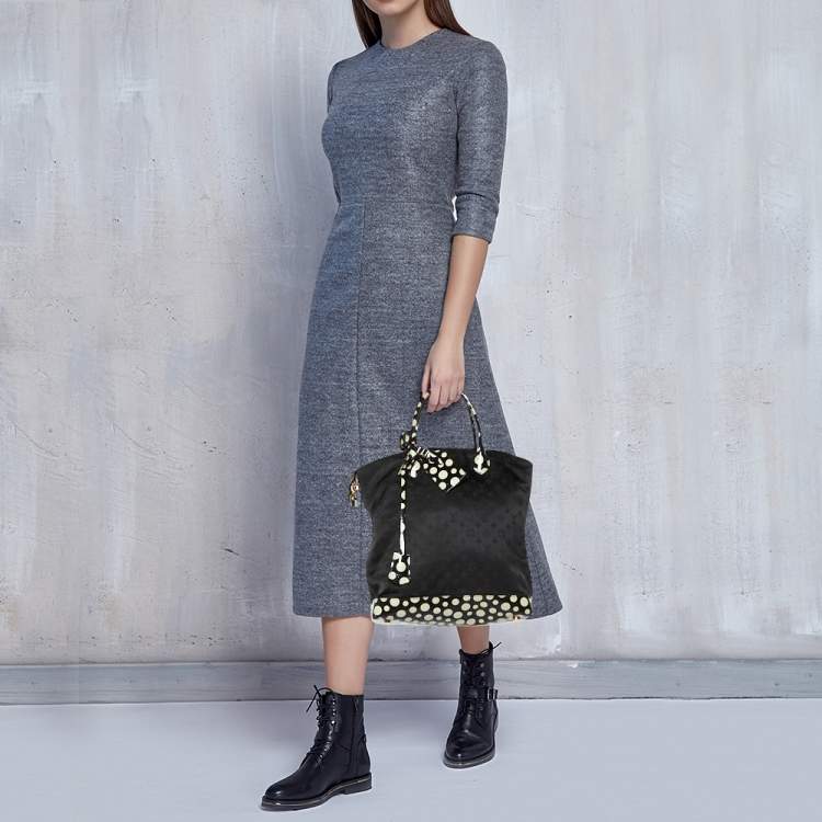 Pre Owned Louis Vuitton Black Monogram Satin Yayoi Kusama Dots Infinity Lockit Vertical MM Bag