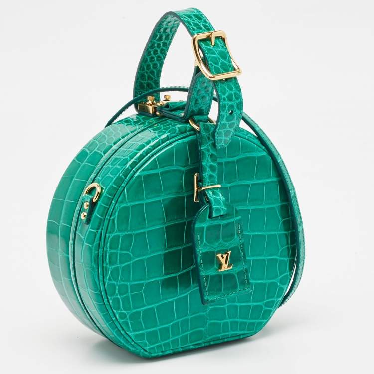 Pre Owned Louis Vuitton Green Crocodile Petite Boite Chapeau Bag