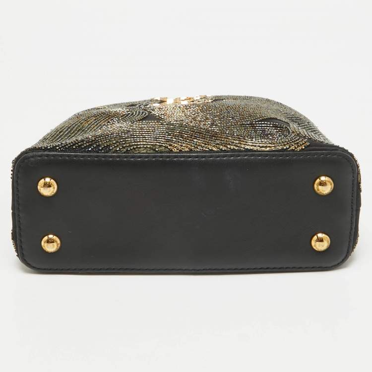 Pre Owned Louis Vuitton Black/Gold Beaded Embroidered Cruella Satin Capucines Mini Bag
