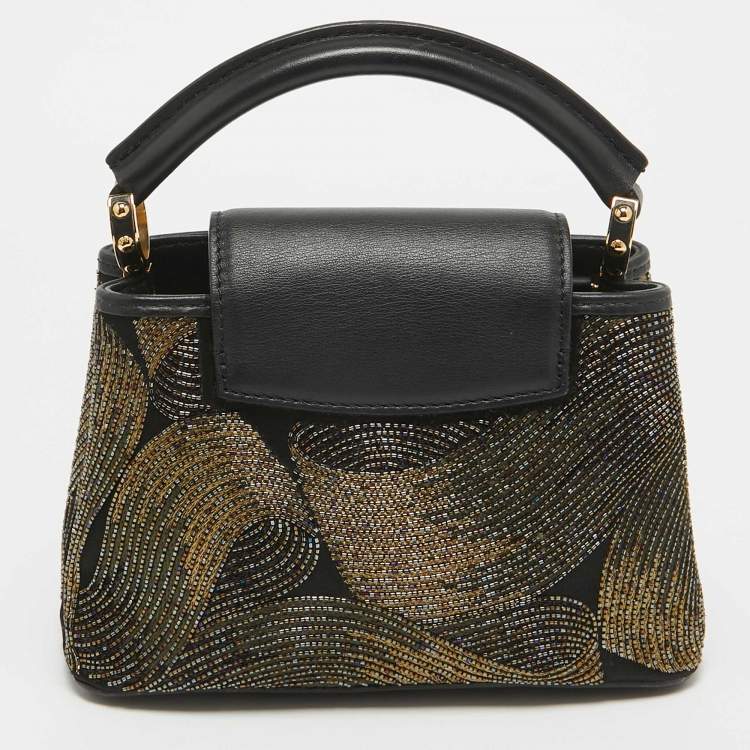 Pre Owned Louis Vuitton Black/Gold Beaded Embroidered Cruella Satin Capucines Mini Bag