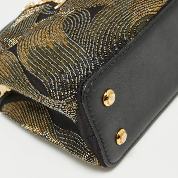 Pre Owned Louis Vuitton Black/Gold Beaded Embroidered Cruella Satin Capucines Mini Bag