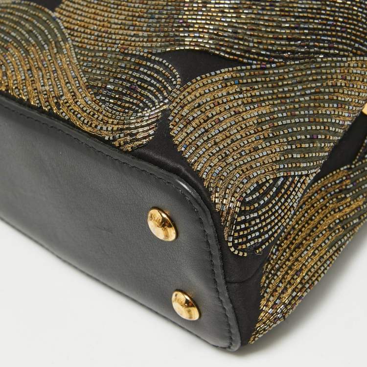 Pre Owned Louis Vuitton Black/Gold Beaded Embroidered Cruella Satin Capucines Mini Bag