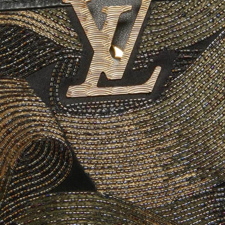 Pre Owned Louis Vuitton Black/Gold Beaded Embroidered Cruella Satin Capucines Mini Bag