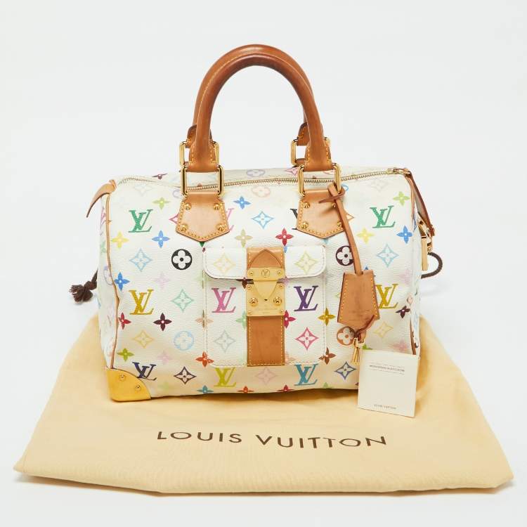 Pre Owned Louis Vuitton White Monogram Multicolore Canvas Speedy 30 Bag