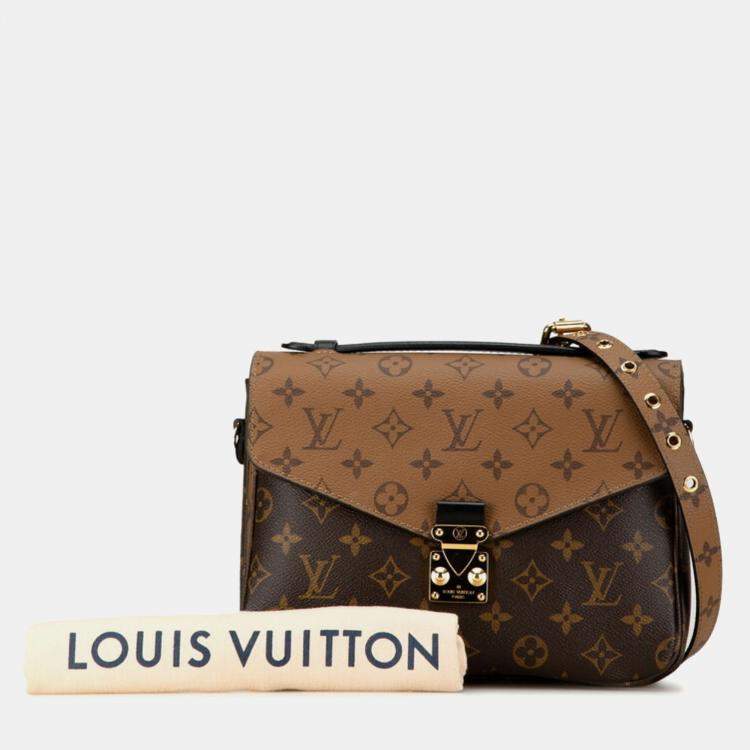 Pre Owned Louis Vuitton Brown Pvc Leather Monogram Reverse Pochette Metis Mm Shoulder Bag