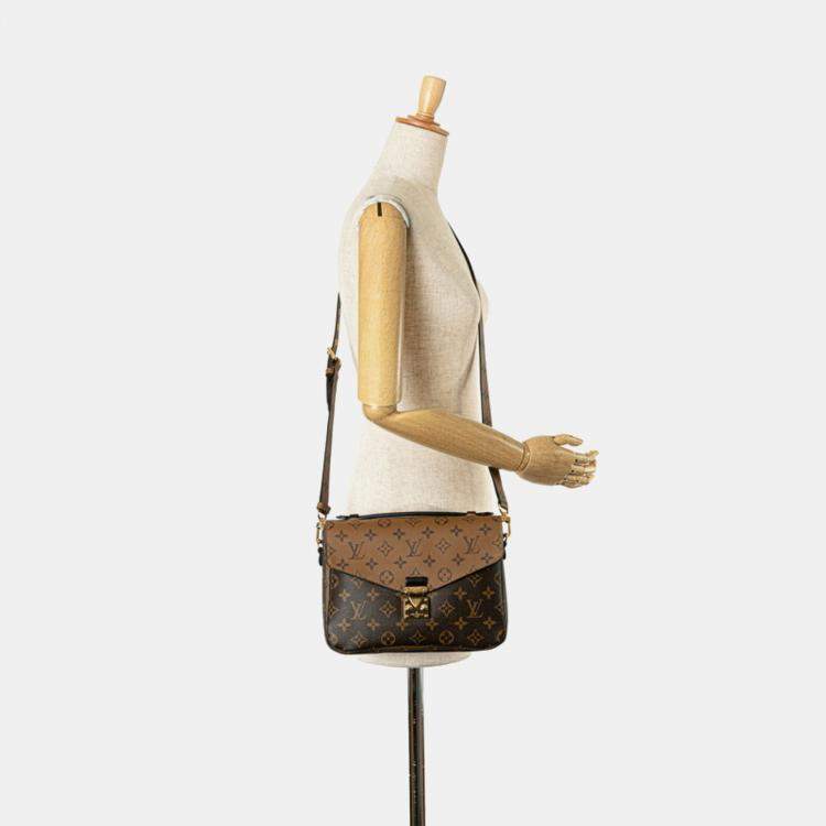 Pre Owned Louis Vuitton Brown Pvc Leather Monogram Reverse Pochette Metis Mm Shoulder Bag