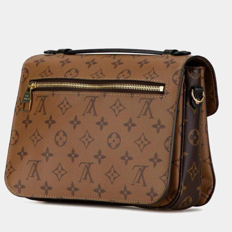 Pre Owned Louis Vuitton Brown Pvc Leather Monogram Reverse Pochette Metis Mm Shoulder Bag