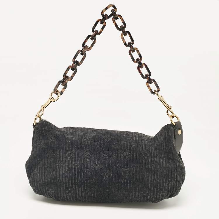 Pre Owned Louis Vuitton Black Monogram Suede and Patent Leather Limited Edition Motard Afterdark Bag