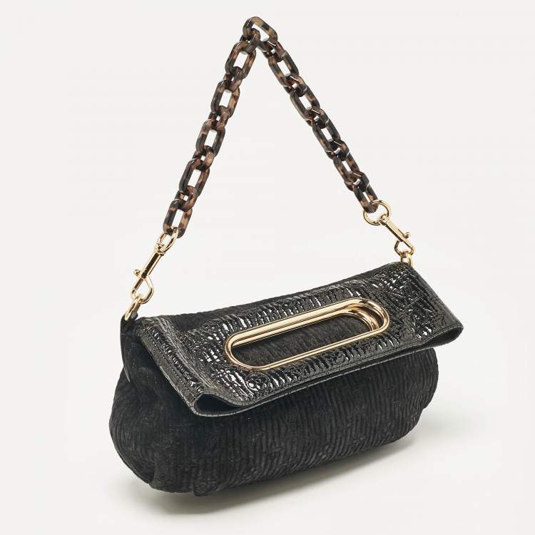 Pre Owned Louis Vuitton Black Monogram Suede and Patent Leather Limited Edition Motard Afterdark Bag
