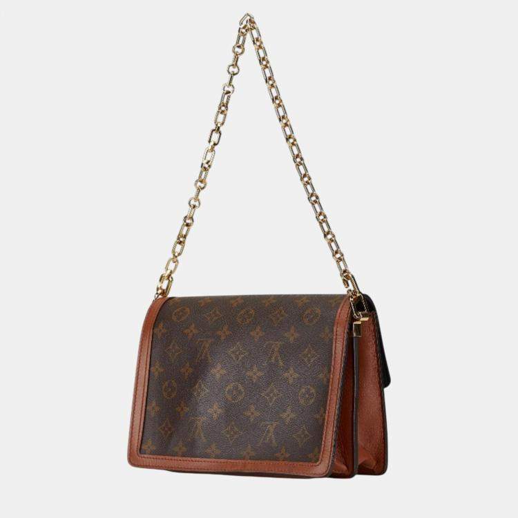 Pre Owned Louis Vuitton Brown Pvc Leather Monogram Reverse Dauphine Mm Chain Shoulder Bag