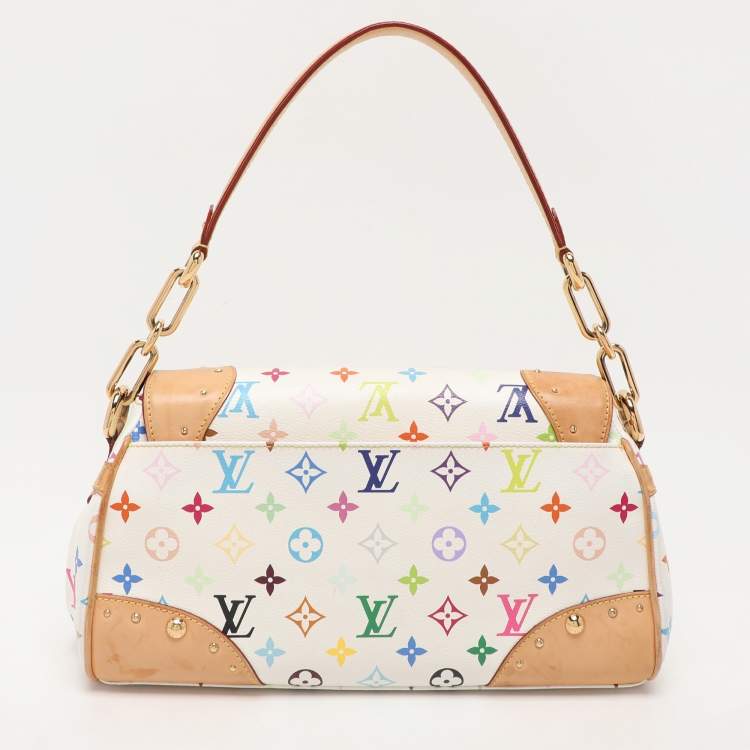 Pre Owned Louis Vuitton White Multicolor Canvas and Leather Beverly MM Bag