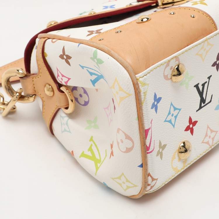 Pre Owned Louis Vuitton White Multicolor Canvas and Leather Beverly MM Bag