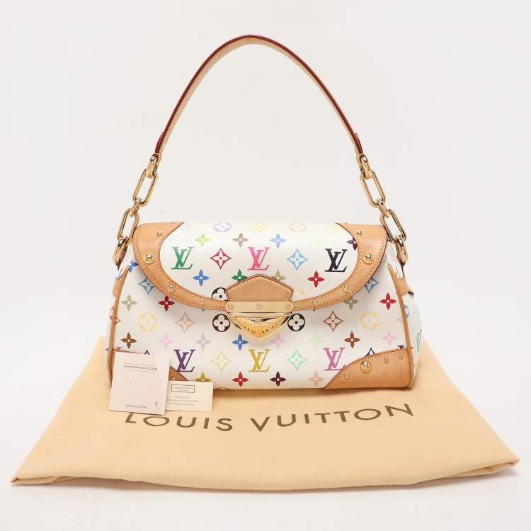 Pre Owned Louis Vuitton White Multicolor Canvas and Leather Beverly MM Bag