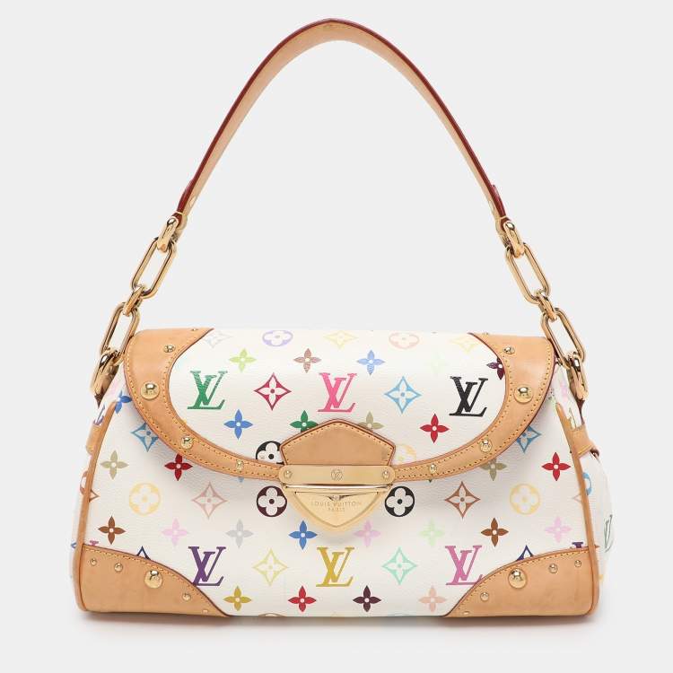 Pre Owned Louis Vuitton White Multicolor Canvas and Leather Beverly MM Bag