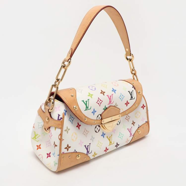 Pre Owned Louis Vuitton White Multicolor Canvas and Leather Beverly MM Bag