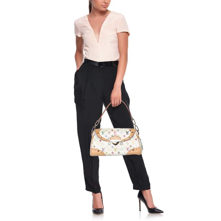 Pre Owned Louis Vuitton White Multicolor Canvas and Leather Beverly MM Bag
