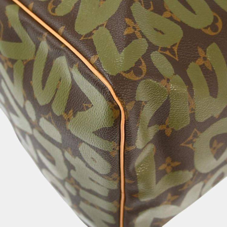 Pre Owned Louis Vuitton Khaki Monogram Graffiti Keepall 50 Duffle bag