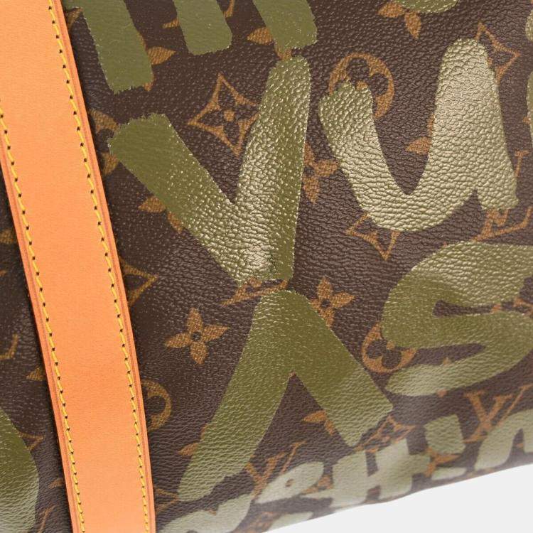 Pre Owned Louis Vuitton Khaki Monogram Graffiti Keepall 50 Duffle bag